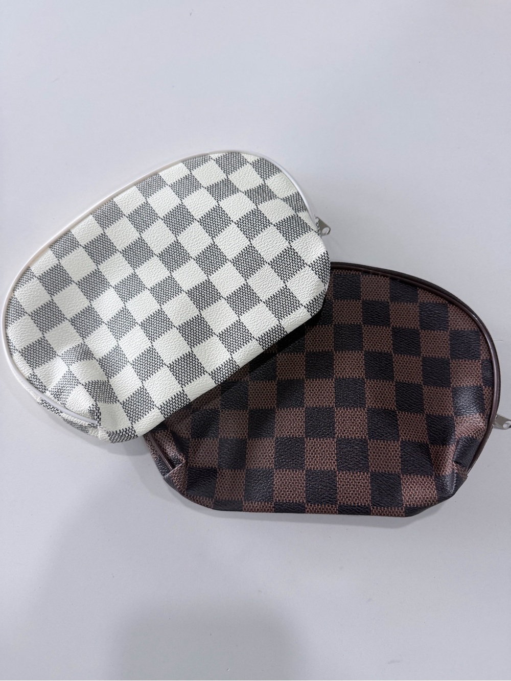 Checkerboard Cosmetic Pouch Duo - Brown & White - Picture 2 of 5
